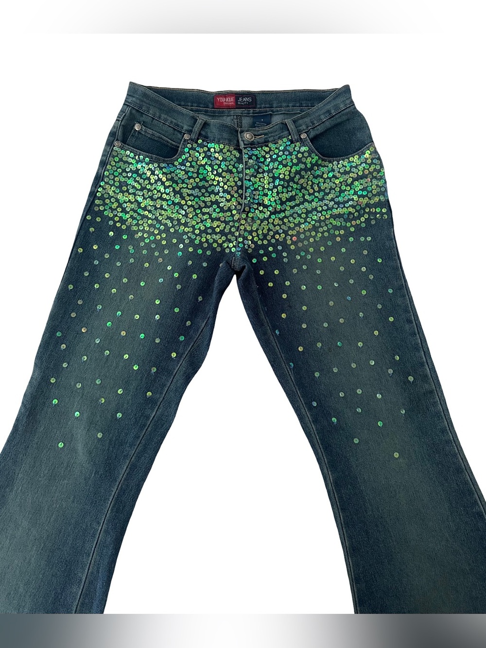 Vintage Younique  Wide-Leg Jeans with Green Sequin